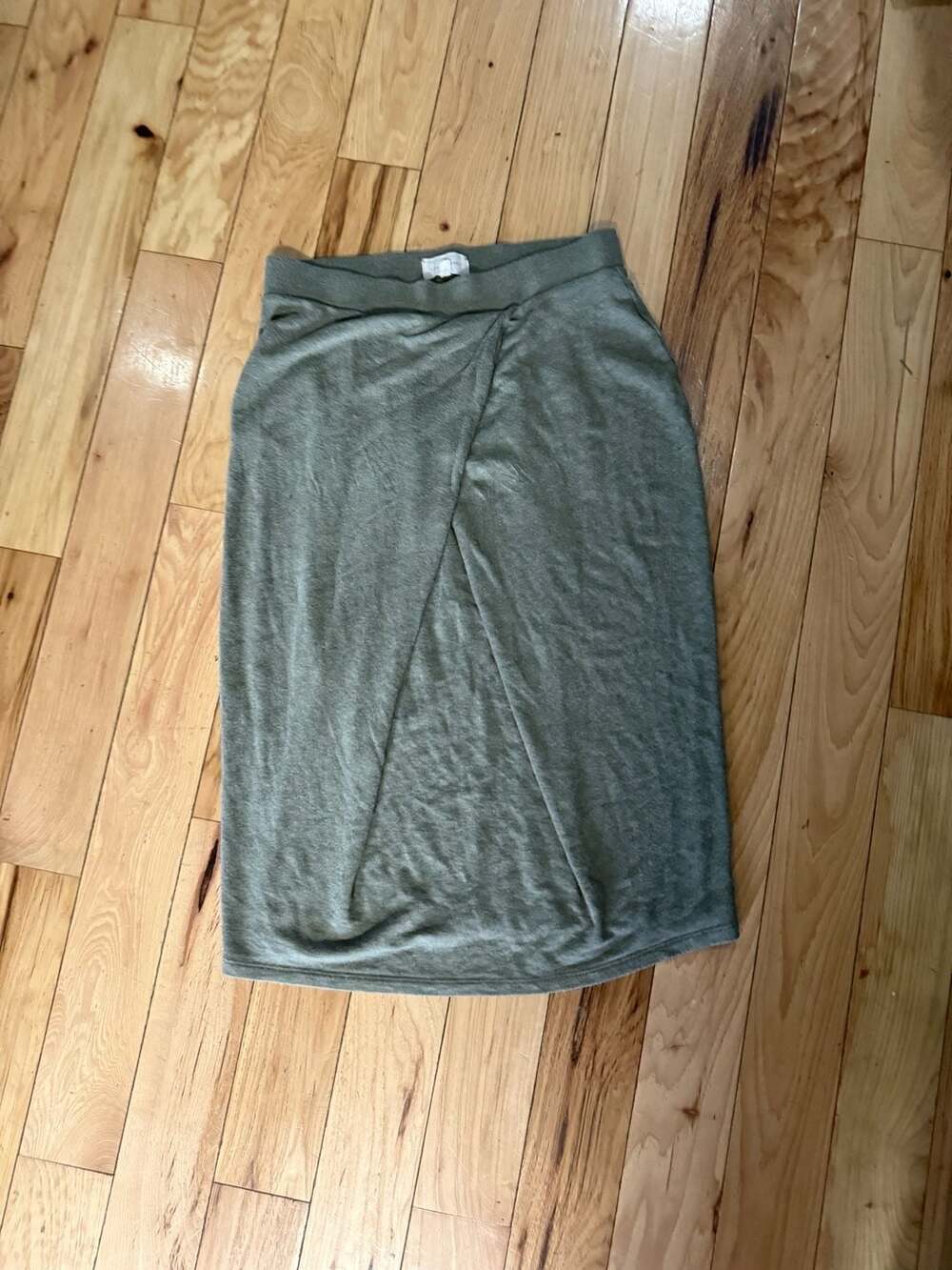 Lou & Grey Olive Green Knit Midi Wrap Skirt Size XS